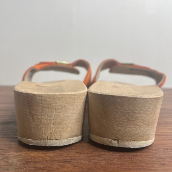 VTG Dr. Scholl’s The Original Wood Sole Sz 6 Orange Sandals Y2K Made in Italy - Picture 8 of 14